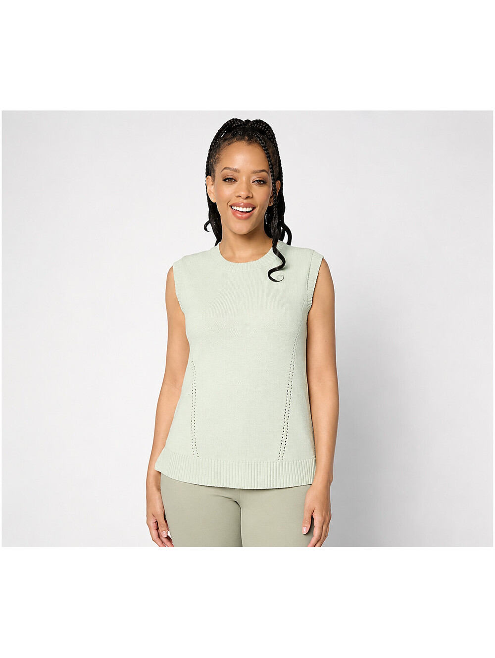 Belle by Kim Gravel Fresh Pick Pointelle Sweater Tank Subtle Sage, X-Small